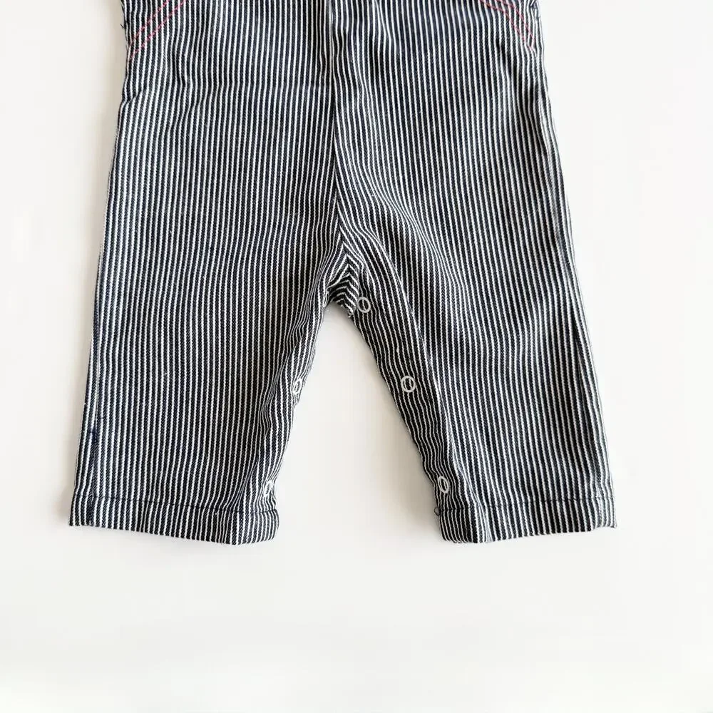 [Vintage] 80s Health-Tex Striped Embroidered Lace Ruffle Overalls Size 9 Months